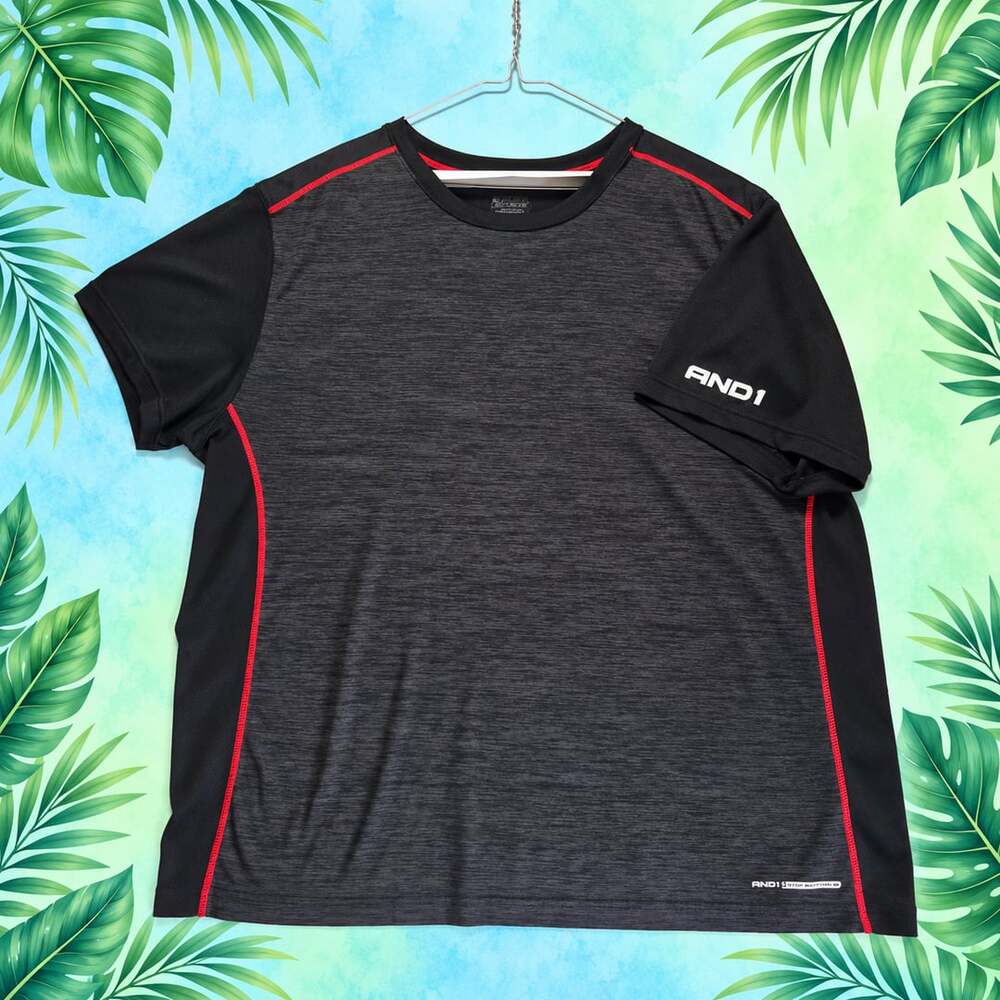 AND1 Athletic T-Shirt Size 2XL Black Gray Red Short Sleeve
